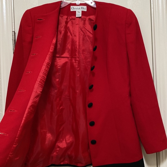 Vintage Authentic Christian Dior Wool Red Coat with Black Buttons - Picture 12 of 15